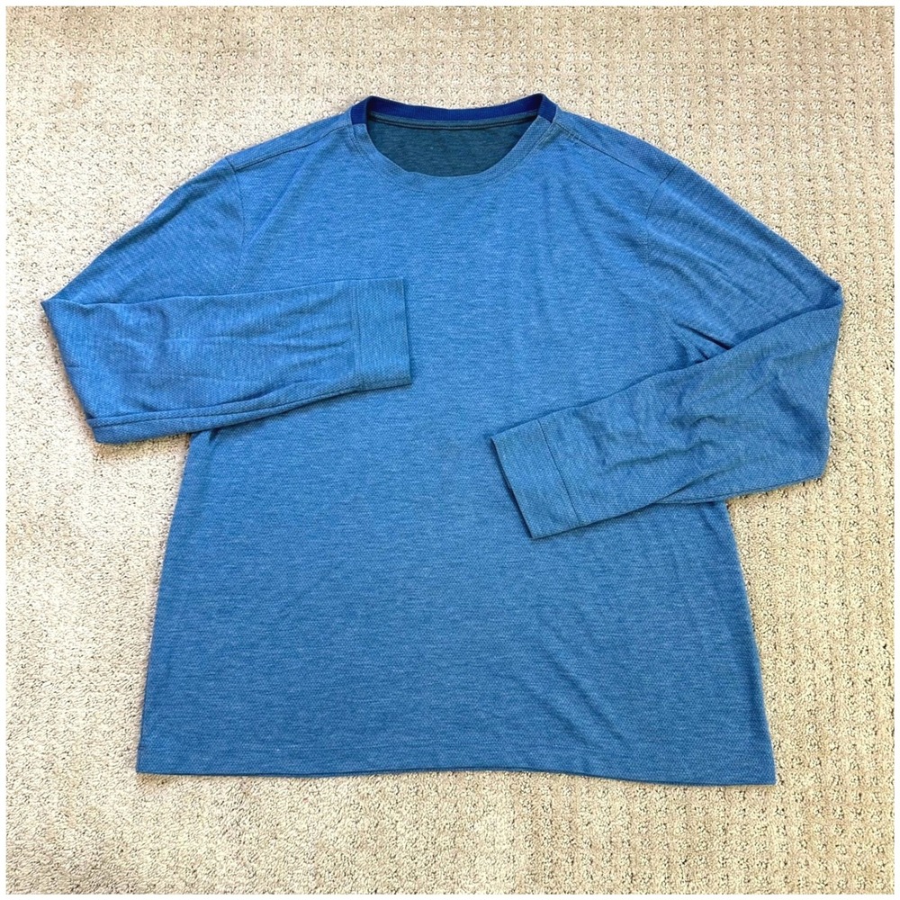 Lululemon Zeroed In Shirt Men's XXL Long Sleeve Blue Cotton Blend Crew Neck Gym